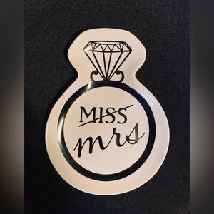 Miss to Mrs Diamond Ring Shaped Trinket Tray. Black & White.